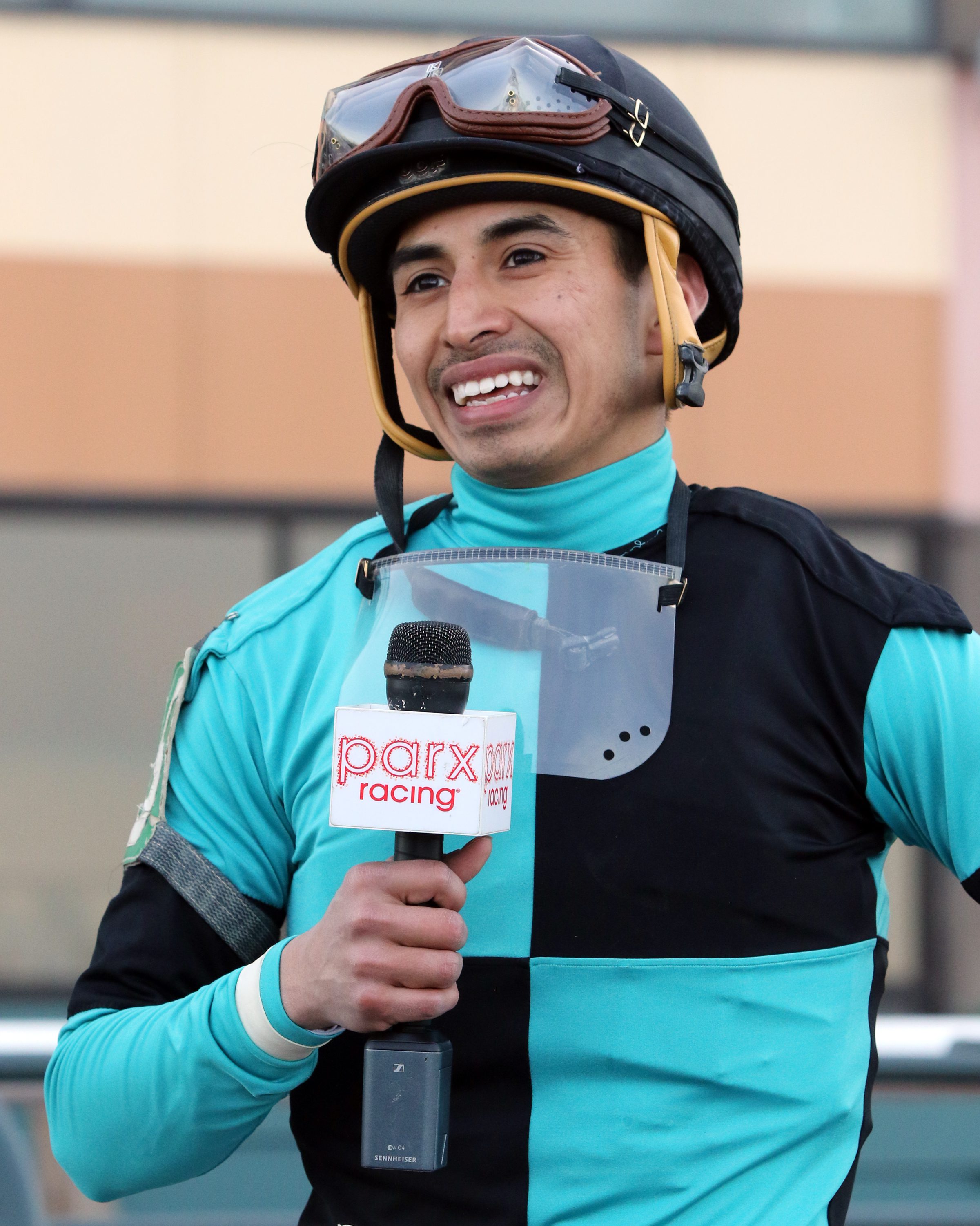 Silvestre Gonzalez after winning The Rittenhouse Square at Parx on March 8, 2022 aboard Scaramouche. Photo By: Chad B. Harmon