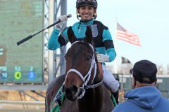 Scaramouche with Silvestre Gonzalez after winning The Rittenhouse Square at Parx on March 8, 2022. Photo By: Chad B. Harmon