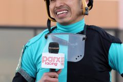 Silvestre Gonzalez after winning The Rittenhouse Square at Parx on March 8, 2022 aboard Scaramouche. Photo By: Chad B. Harmon